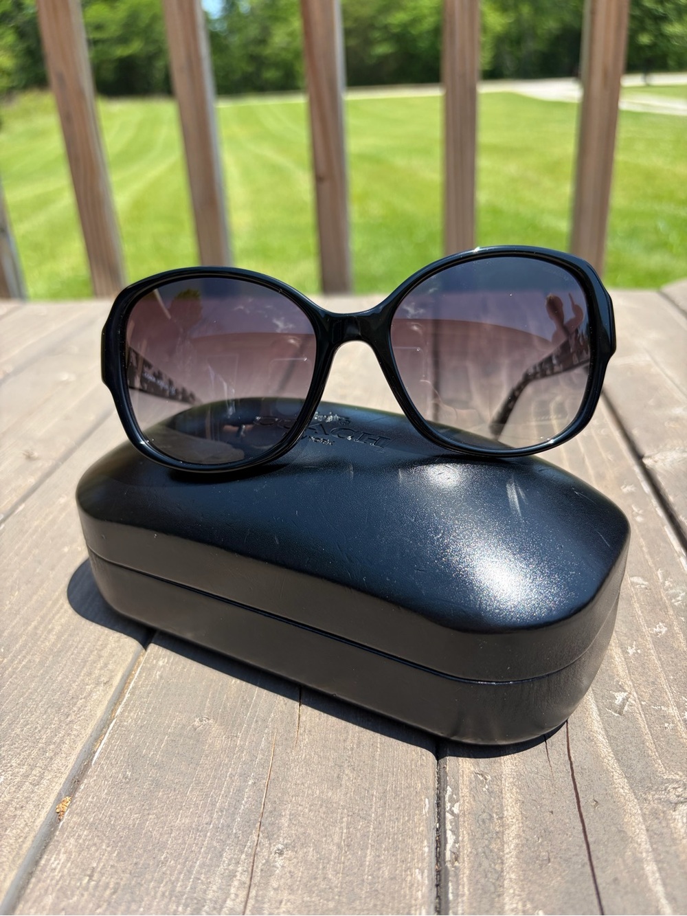 COACH OVERSIZED DESIGNER BLACK CRYSTAL MOSAIC SUNGLASSES 58-18-135 W/case - Picture 2 of 16